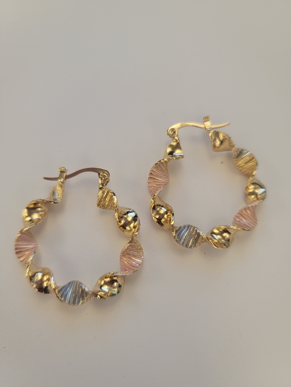 Gold-Tone Tri-Color Twist Hoop Earrings - Elegant Women’s Jewelry
